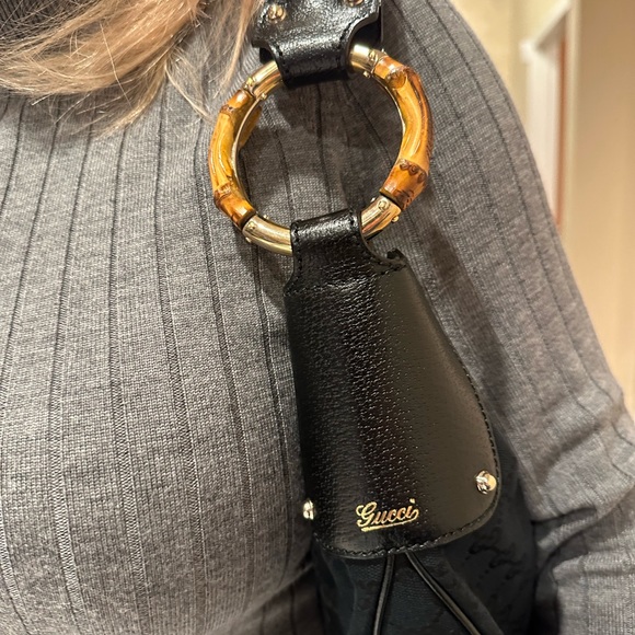 Gucci Bamboo Ring Half Moon Medium Black Canvas - Picture 13 of 13